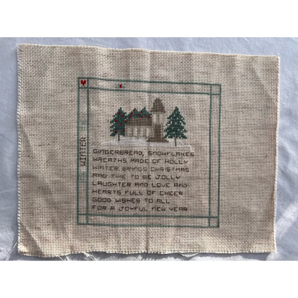 Crossstitch Winter Scene 6 1/2 inches by 6 1/2 inches pic area - Picture 1 of 6